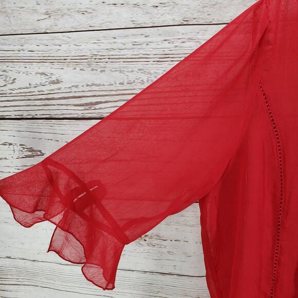 Maggie Barnes Red Sheer Ruffle Sleeve Pleated Light Textured Top Size 2X - Picture 6 of 13